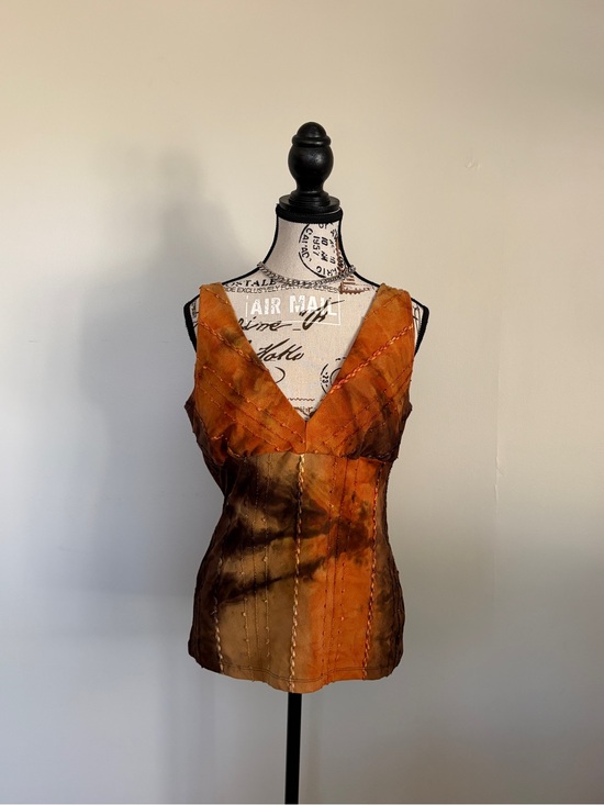 le chateau Tops - Y2K Le Chateau Orange Brown Fairy Whimsigoth Earthy Sequin Top